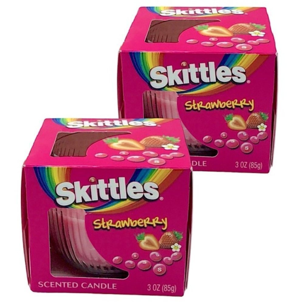 Skittles Candle Strawberry Scented in Glass Container 3 OZ each Pink 2 Piece Lot